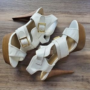 White Buckle Platform Stiletto Sandals